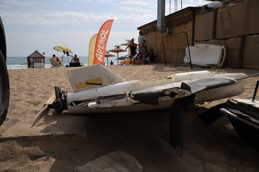 A drone washed ashore by sea currents at Kabakum Beach near Varna