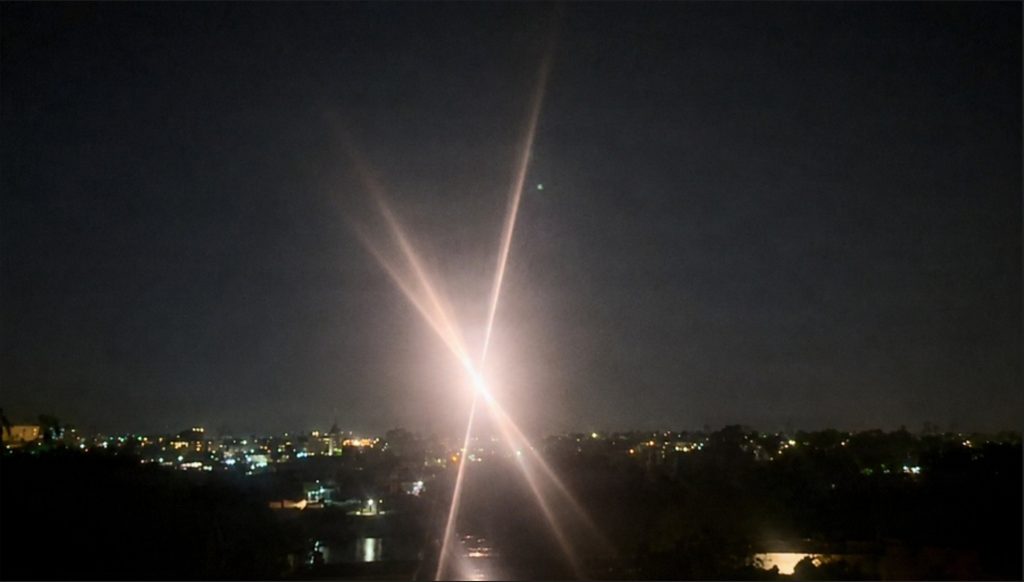 U.S. Army personnel using the Army Multipurpose High Energy Laser system to engage a hostile unmanned aircraft system along the southern border