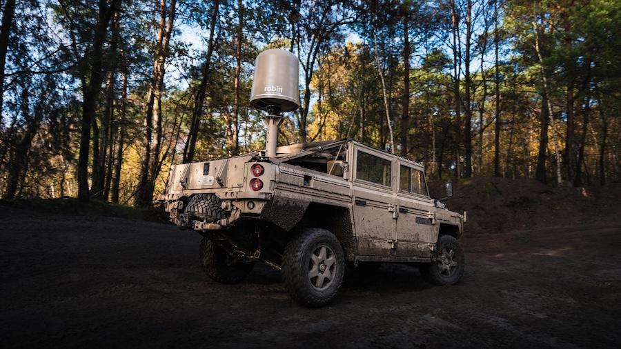 Mobile air defense system with an IRIS drone detection radar from Robin Radar Systems