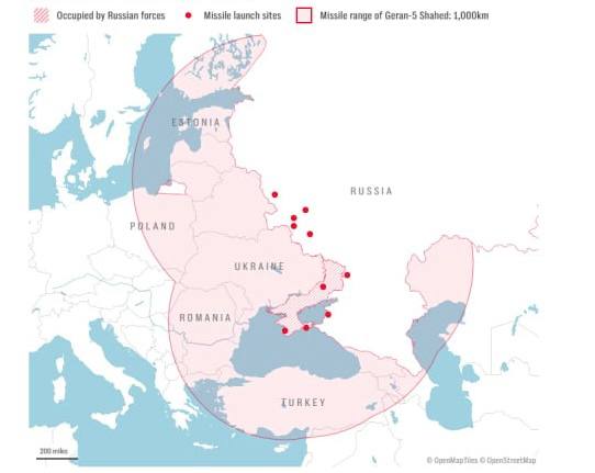 Russian missile reach from launch sites