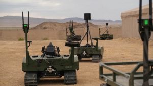 L3Harris' CORVUS-RAVEN counter-drone system mounted on the ARX Robotics UK GEREON UGV platform