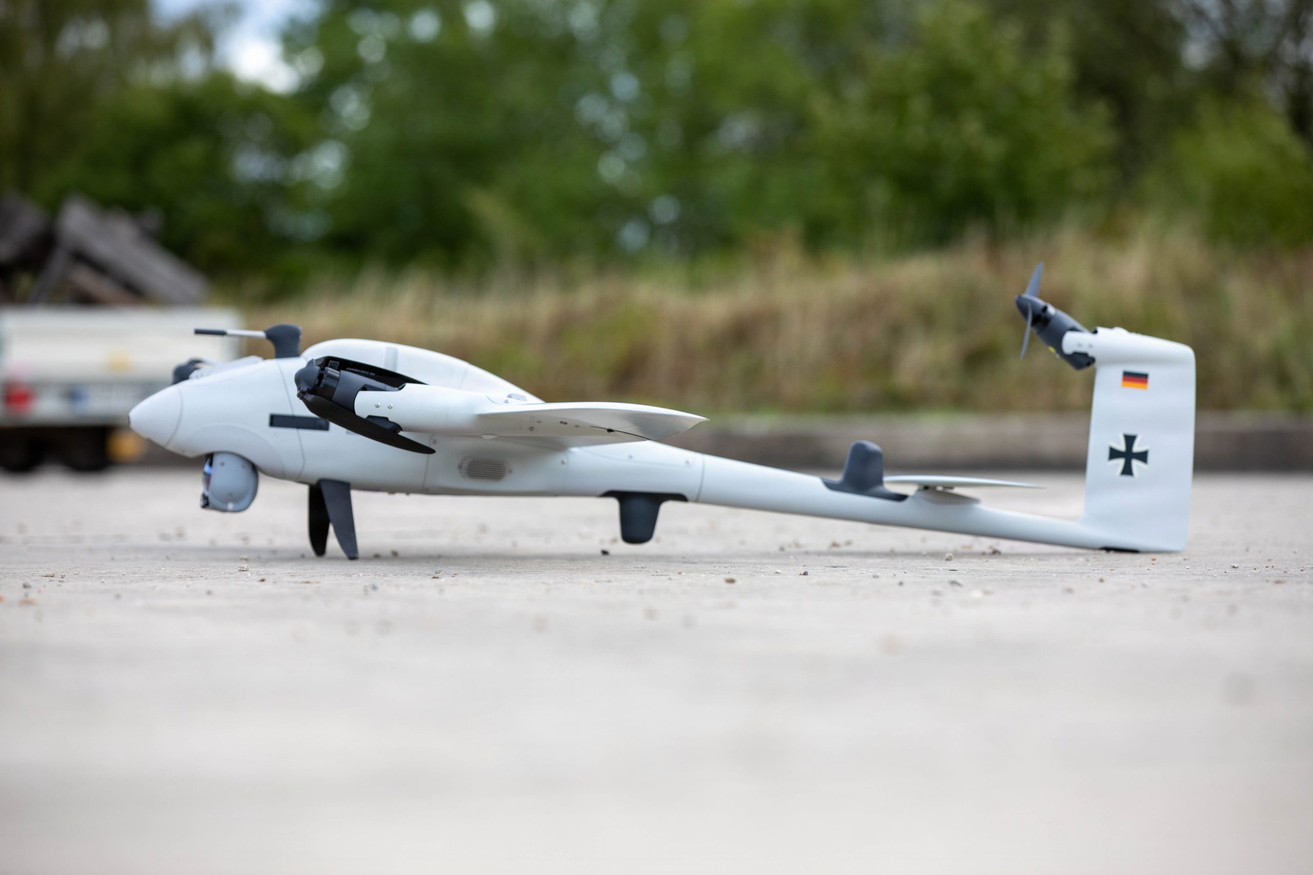 A custom-made reconnaissance drone is seen at the Hohenfels training center in Germany