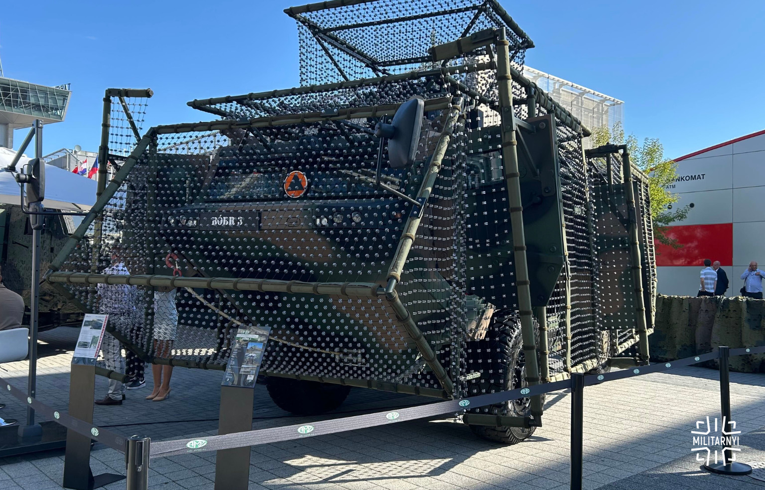 Lightweight “Lekka osłona siatkowa” net screen on a Bobr 3 armored reconnaissance vehicle