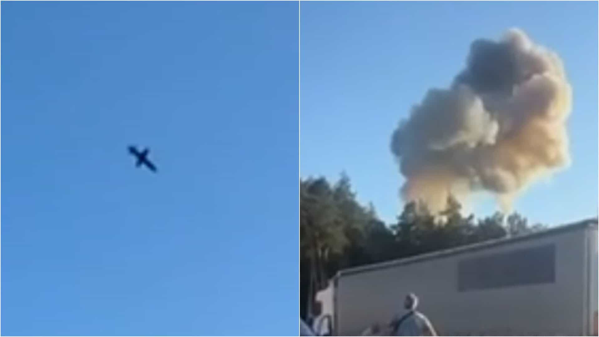 Russian jet-powered drone falling near the Yahodyn border crossing on September 28, 2026.