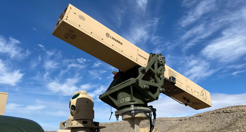 A close-up view of L3Harris’ VAMPIRE platform pictured alongside its own MX-10D camera