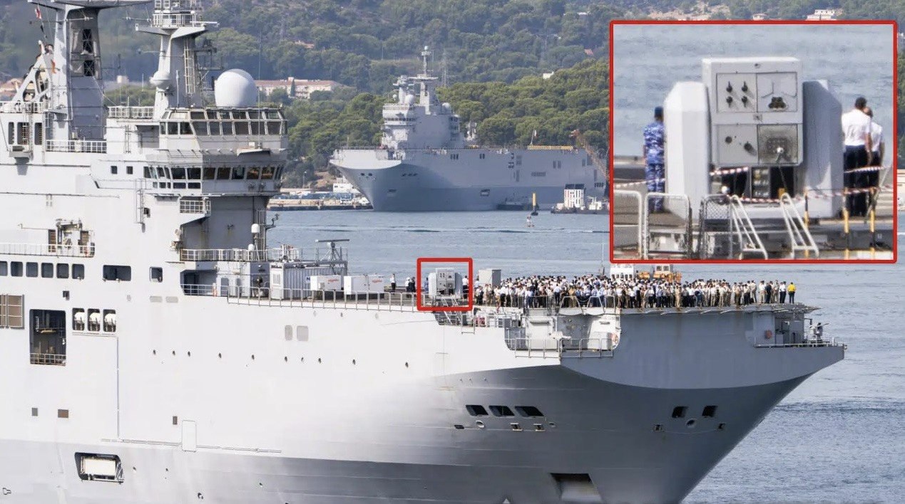 Naval Group's Rampart launcher spotted aboard a French Navy Mistral class LHD sailing out of Toulon Naval base.