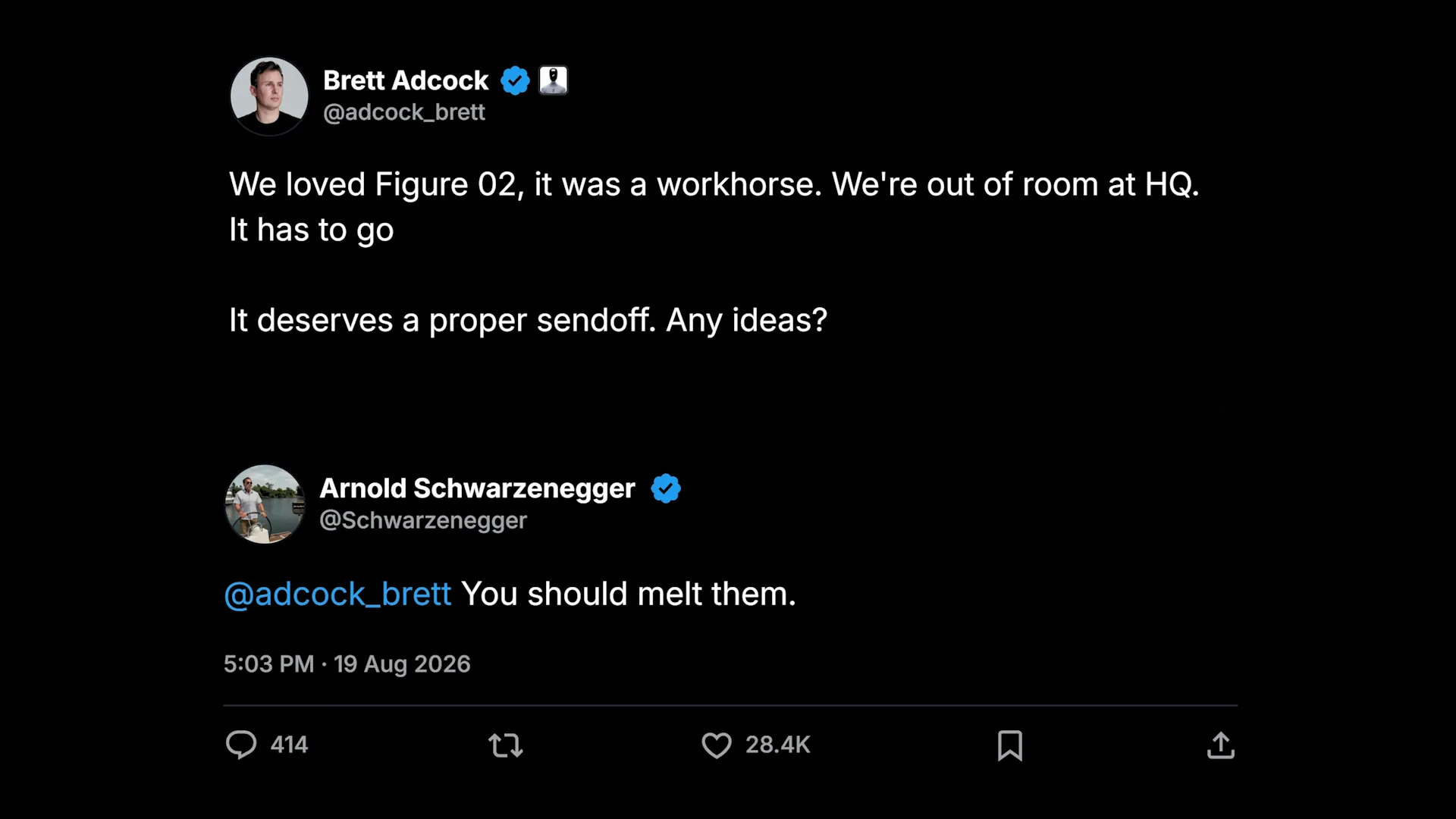 Arnold Schwarzenegger’s response to Figure’s request.