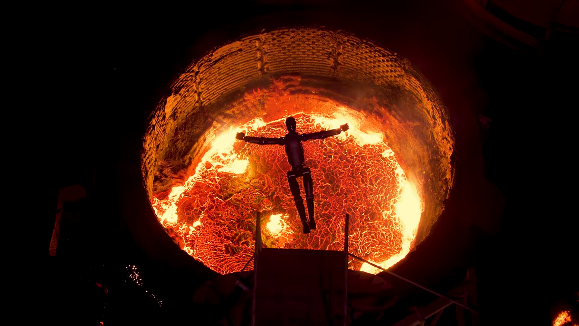 Figure F.02 robot jumps into a furnace filled with molten steel.